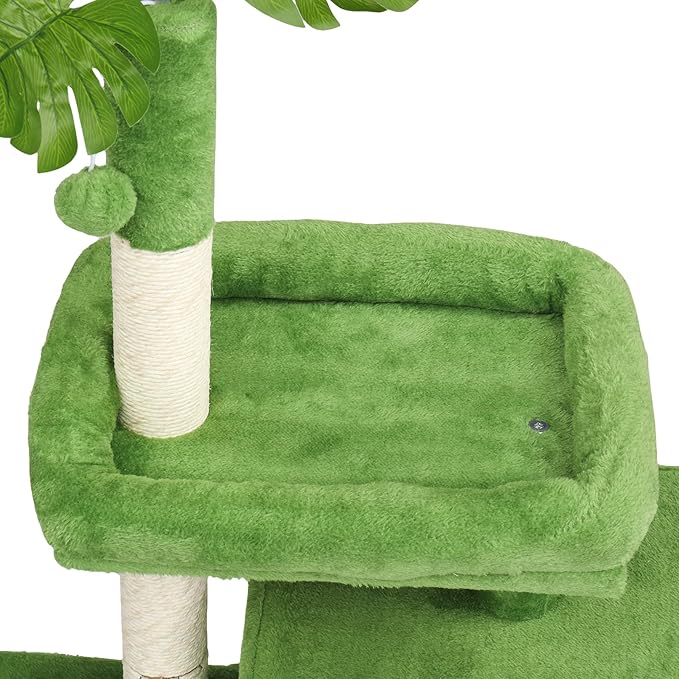 VINGLI Cat Tree, Cat Tower with Leaves, Cat Condo for Indoor Kittens, Cats Activity Center with Cozy Hammock, Sisal Scratching Posts, Green (40" H)