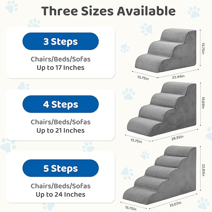 DUMOS Dog Stairs Ramp for Small Dogs and Cats, 3-Step Curved Pet Dog Steps with High-Density Foam for Puppy and Older Cats, Indoor Non-Slip Pet Ladder Ramp Stairs for Couch, High Beds, Sofa, Car-Grey