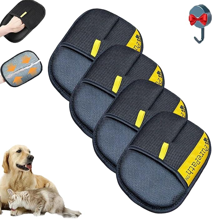 Hair Remover Glove, Electrostatic Pet Hair Remover Glove for Dogs and Cats, Cat Hair Removal Brush, Pet Grooming Supplies for Clothing, Couch, Carpet, Car Seat, Bed, Laundry (4Pc)