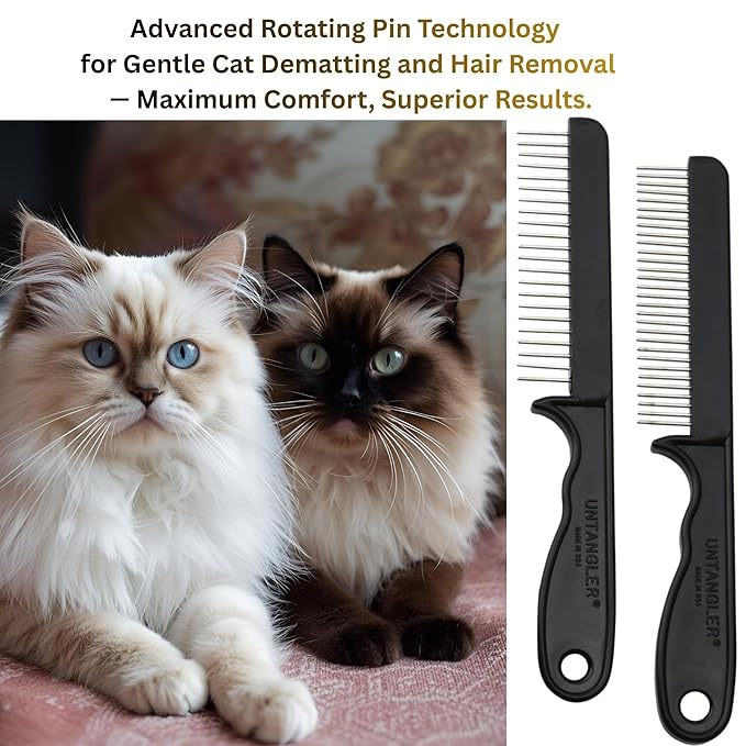 2 PC Super Groom Dematting Set with Silky Smooth Rotating Teeth - Dematts and Grooms Long, Silky and Wavy Coats for Dogs and Cats