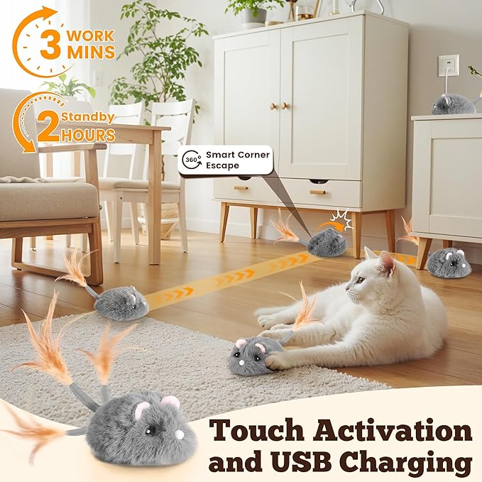 Pawingcat Moving Cat Toy Squeaky Cat Mouse Toy Automatic Interactive Cat Toys for Indoor Cats Mouse Toys for Cats with Wagging Tail