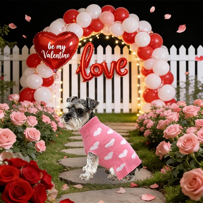 Valentines Dog Sweater, Knit Pet Small Dog Sweater Holiday Valentine’s Day Outfit Clothes for Small Medium Large Dogs Pets (Pink, Large)