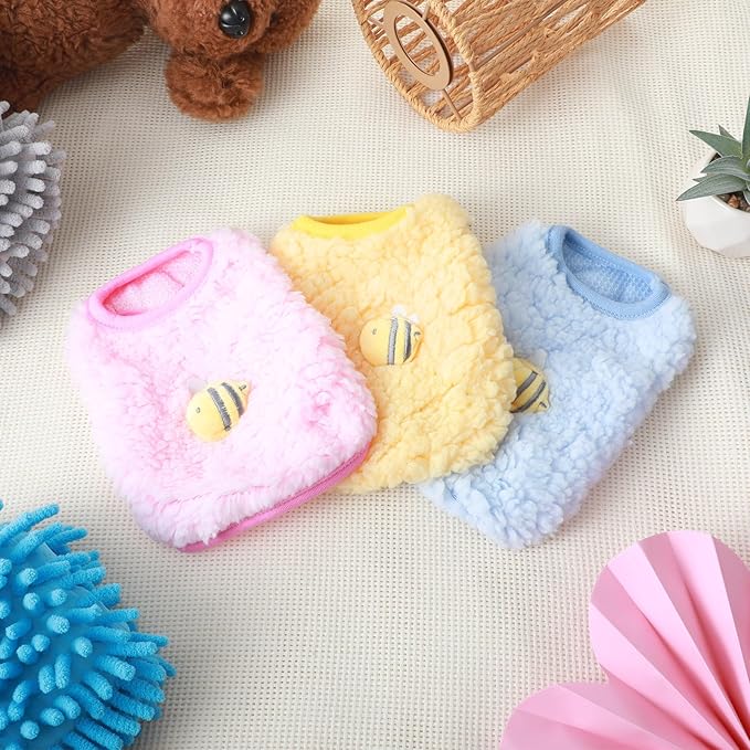 3 Pcs Kitten Clothes, Yorkie, Chihuahua Puppy Clothes, Colorful Teacup Dog Cat Vest with Bee Pattern, Soft Small Dog Sweater, Cute Puppy Jumper for Mini Newborn Dogs,Cat (XX-Small)