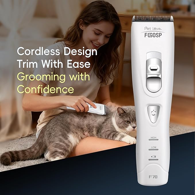 Quiet Dog Hair Clippers for Matted & Long Hair 5300RPM Cordless Pet Clipper Kit for Dogs, Cats, Rabbits Rechargeable 7Hours Working Time(White)