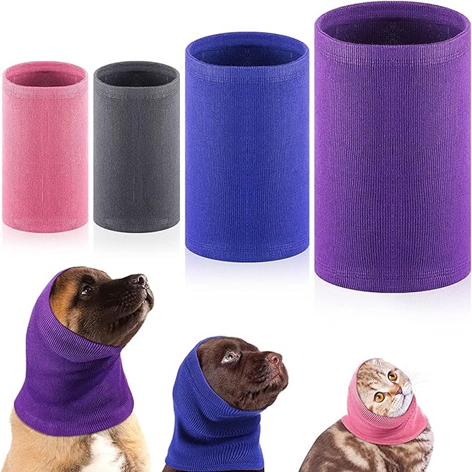 Cat Head Cover Ear Wrap Pinpoint Mesh Neck Cowl Cat Grooming Headband Snood for cat Purple+Blue S