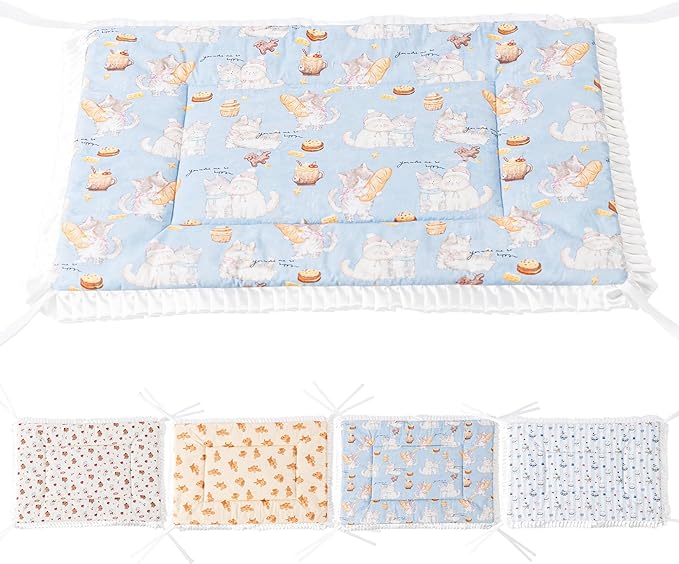 Reversible Silent Cat Bed Self Warming Pet Pad Thin Style Mat Washable Cushion Pad, Pad for Window Perch Outdoor Cat Houses, for Cats, Small Dogs, Rabbits, Non Electric,(Blue Kitten,L)