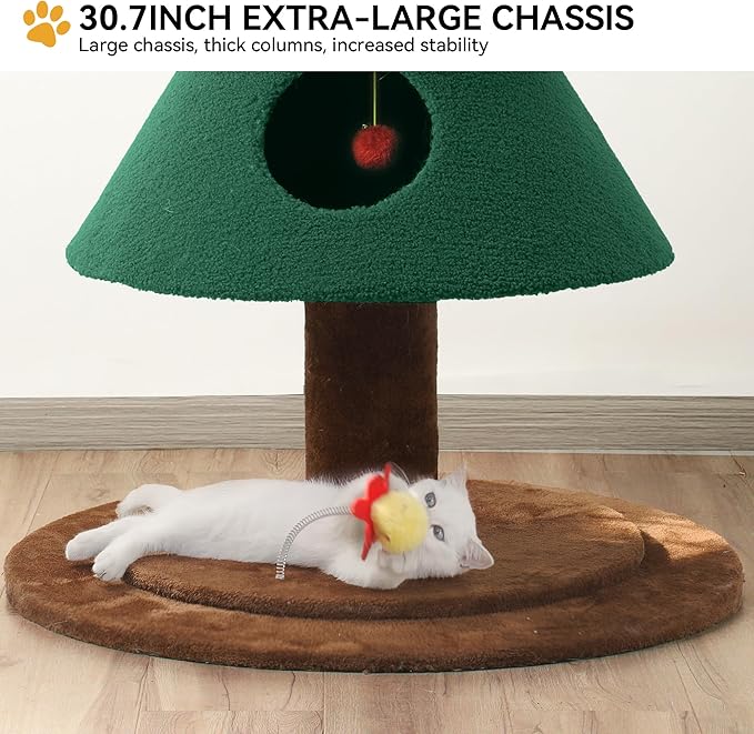 DWVO Christmas Cat Houses for Indoor Cats, Christmas Cat Tree Tower with 2 Cozy Houses, Kitty Furniture with Teaser Plaything for Christmas Decoration
