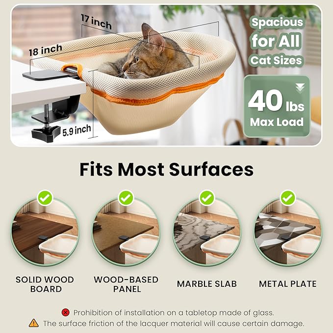 JUNSPOW Cat Desk Bed - One-Click Folding, Sunken Design & Space-Saving Semi-Circular Cat Bed, Mesh Cover Material, Suitable for Various Desktops-Maximum Hold Up to 40lb