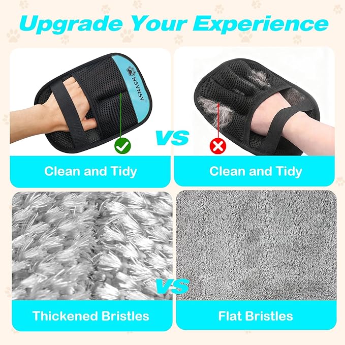 NSVNSV Pet Hair Removal Glove for Dog and Cat, Reusable Pet Hair Remover, Magic Brush Pet Hair Removal Tool, Pet Grooming Gloves for Couch, Clothing, Carpet, Furniture, Car Seats, Blue, 1pcs