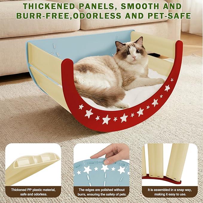 Elevated Cat Bed – Sisal Scratch Pad & Soft Fleece Mat, Sturdy Elevated Lounge for Lounging, Climbing & Hiding, Supports up to 30 lbs, Blue