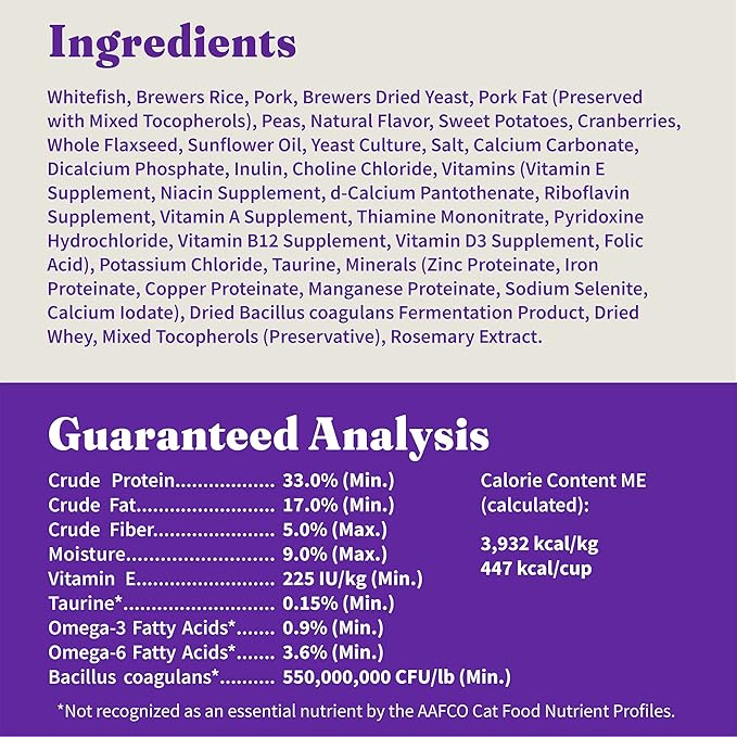 Halo Holistic Cat Food Wild Caught Whitefish Formula, Healthy Grains Dry Cat Food, For Sensitive Stomach Support, Kibble for Adult Cats, 6 lb Bag
