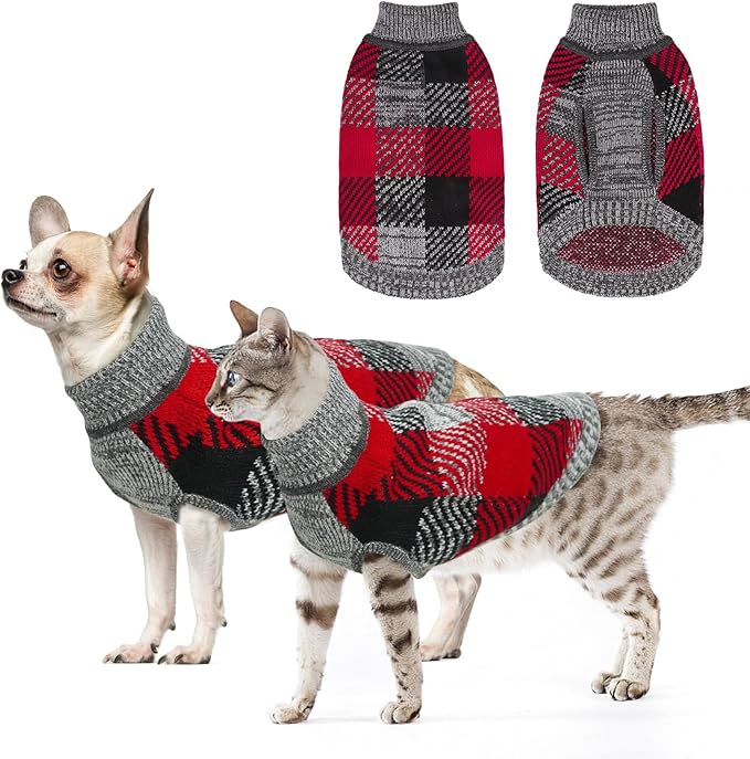 BEAUTYZOO Small Dog Sweater Female Male, Fleece Dog Turtleneck Pullover Sweater, Soft Warm Cute Knitted Cat Sweater Cold Weather Puppy Knitwear Girl Boy, Pet Clothes for Chihuahua Bulldog Yorkie, S