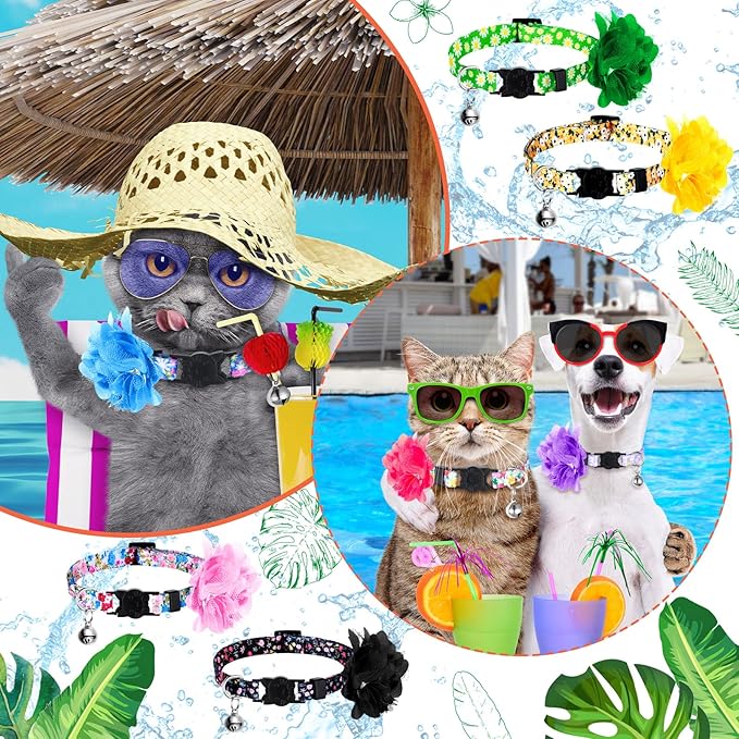 Saintrygo 8 Pack Spring Flower Cat Collars Breakaway with Bells Floral Safety Cat Collar Buckle Cute Cats Kitten Collar Gift for Girl Boy Cats Colorful Adjustable Pet Supplies Daily Decoration(Small)