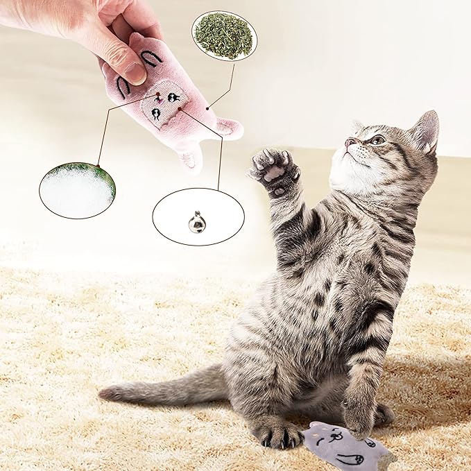 Cat Toys for Indoor Cats Kittens Interactive Pillow Catnip Toys with Bell Cat Plush Toy 6 Pcs