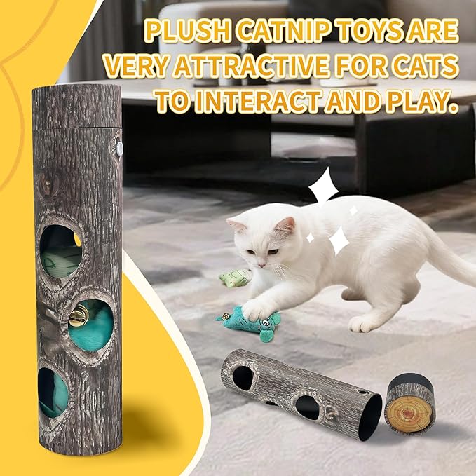 Interactive Cat Toy for Boredom - 6-Hole Roller Box with 3D Pressure-Resistant Paper, Mental Stimulation & Anxiety Relief, Includes Catnip Plush & Bell, Solo Play for Indoor Cats