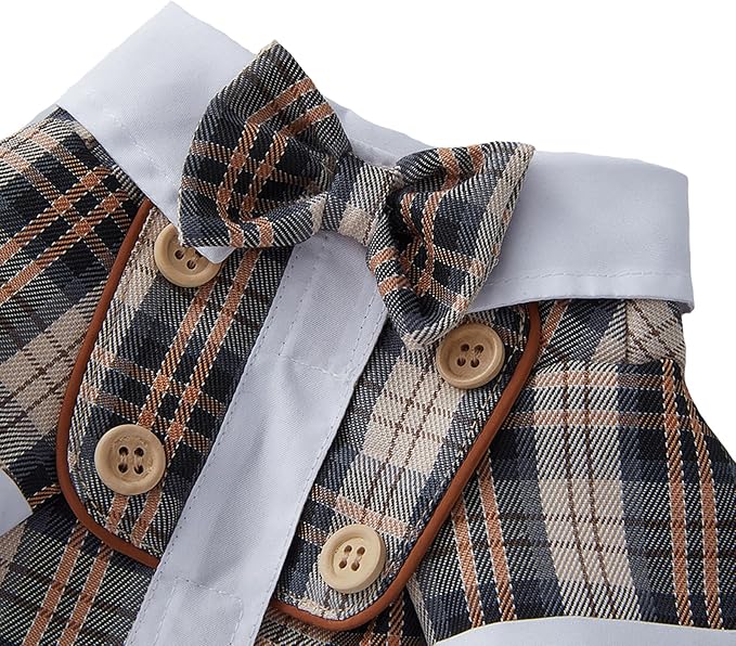 GabeFish Pets Wedding Jackets Suit for Dogs with Bow Tie Puppy Cat Formal Clothes Shirt Tuxedo (Coffee, L (Chest 17.3in/44cm))