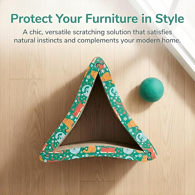 Nicunom Cat Scratcher Foldable Cat Scratching Board, Triangle Cat Scratching Pad, 6 Usable Sides Cat Scratchers Vertical Cat Scratching Post for Indoor Cats, Recyclable Cardboard Lounge