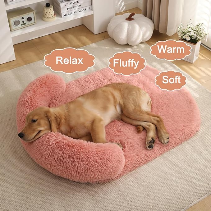 Orthopedic Dog Bed with Egg-Crate Base, Calming Dog Beds Fluffy Plush Faux Fur with Raised Edges, Spine Friendly Pet Sleeping Mat for Medium Large Dogs, Easy Wash (Oval, Blush Pink 32"x24")