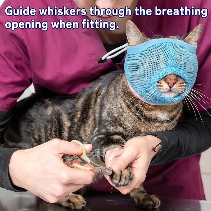 2 Pieces Soft Cat Muzzles Mask Breathable Mesh Cat Restraint for Nail Clipping Anti-Bite Anti-Meow Grooming Muzzles for Cats,Blue,L