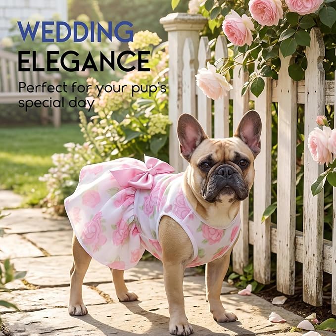 ASENKU Dog Dress Pet Wedding Dress Princess Lace Puppy Birthday Party Outfit Formal Apparel Girl for Small Medium Dogs Cats (Small, Rose)