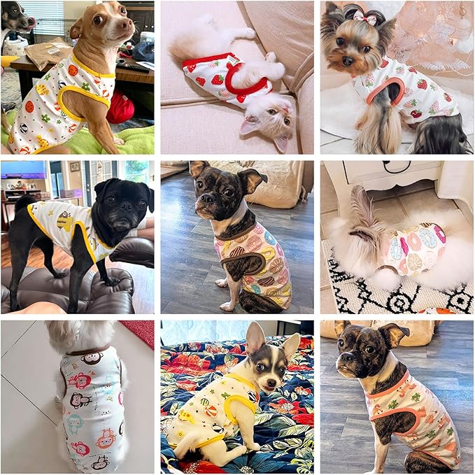 PETCARE Cartoon Dog Shirts for Small Dogs Cute Dog Clothes Brown Donut Tshirt Soft Cotton Puppy Pajamas Breathable Sleeveless Pet Tank Top Spring Summer Dogs Clothes for Chihuahua Yorkie Shih Tzu