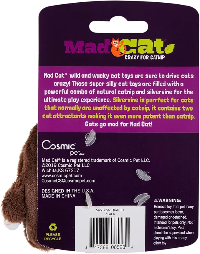 Mad Cat Sasquatch Catnip & Silvervine Plush Cat Toy, Pack of 2