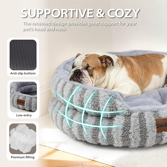 Cat Bed Puppy Bed - Washable Round Cat Beds for Indoor Cats, Soft Corduroy Fleece Pet Bed for Puppy and Kitten with Removable Double Sided Inner Cousion, 23", Grey
