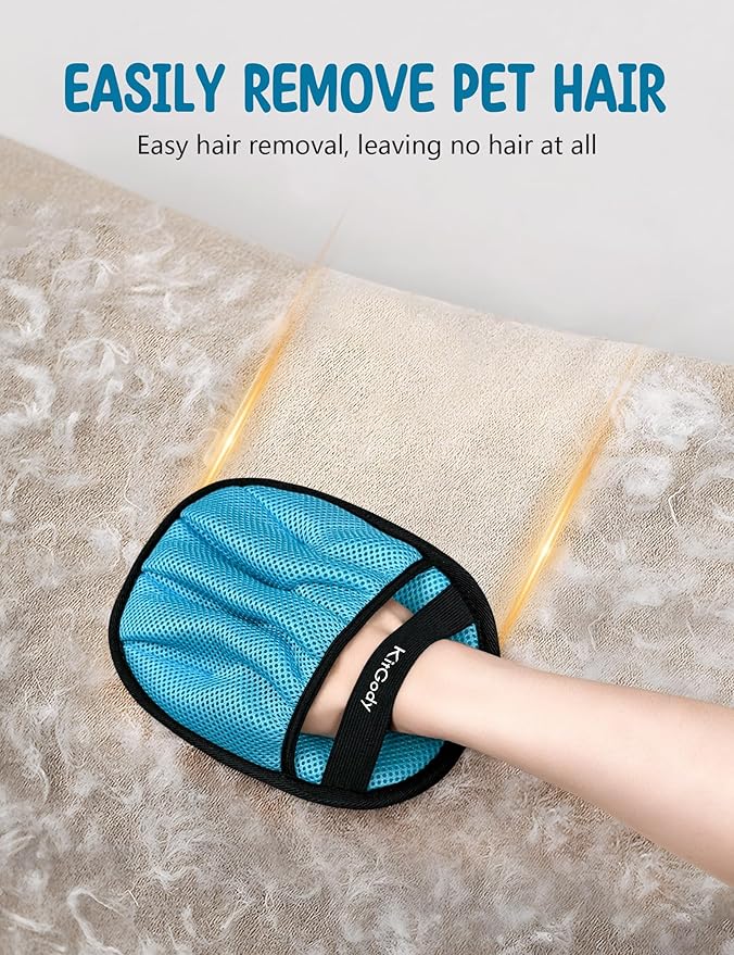 Upgraded Five-Finger Electrostatic Pet Hair Removal Glove for Cats & Dogs, Reusable Magic Brush Grooming Mitt for Furniture, Couch, Carpet, Car Seat & Clothing