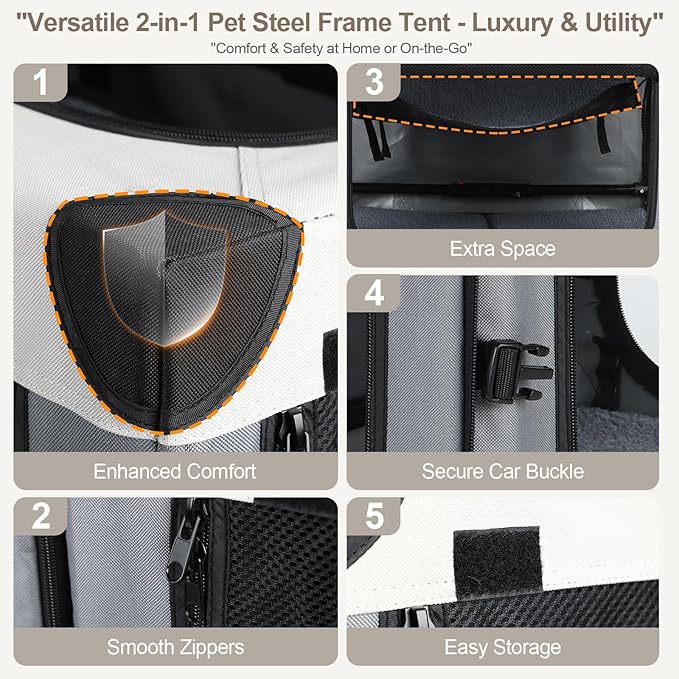Lekereise Collapsible Dog Crate for Travel - 23.6"x16.5"x16.5" Portable Soft Foldable Playpen for Dogs and Cats, Grey, Large