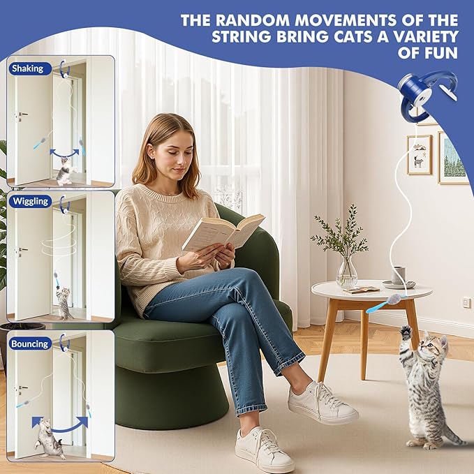 Wortade Interactive Cat Toys for Indoor Cats, Automatic Electric Flying Bird Feather Wand Toy, Rechargeable Electric Exercise Feather Toy for Bored Kittens and Adult Cats, Dark Blue