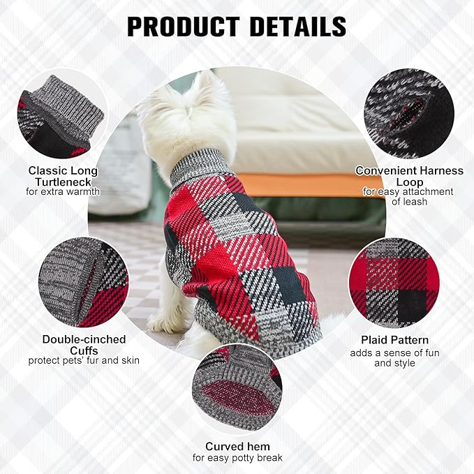 BEAUTYZOO Small Dog Sweater Female Male, Fleece Dog Turtleneck Pullover Sweater, Soft Warm Cute Knitted Cat Sweater Cold Weather Puppy Knitwear Girl Boy, Pet Clothes for Chihuahua Bulldog Yorkie, SM