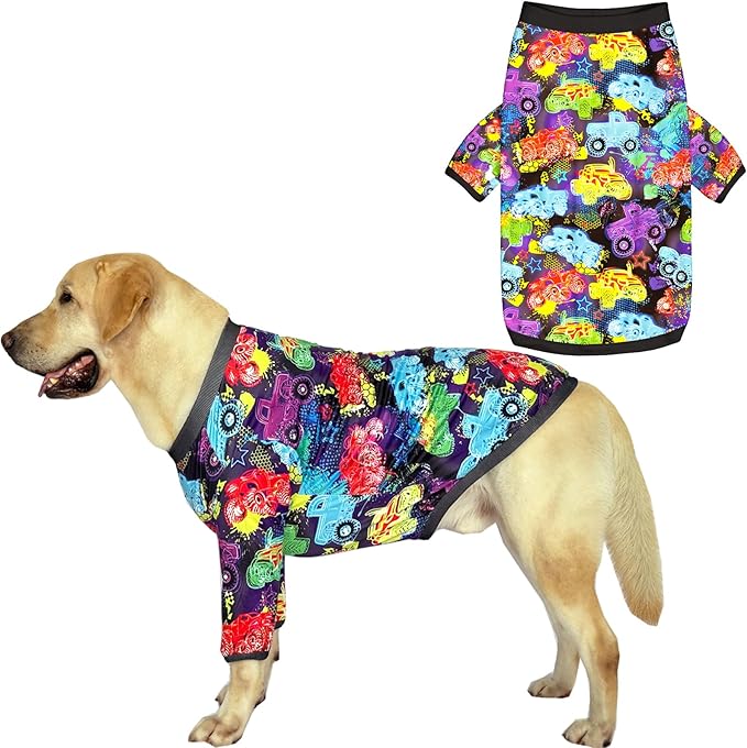 Dog T Shirts with Monster Truck Pattern Printed Pet Shirt Softable Pajamas for Large Dogs,Truck L