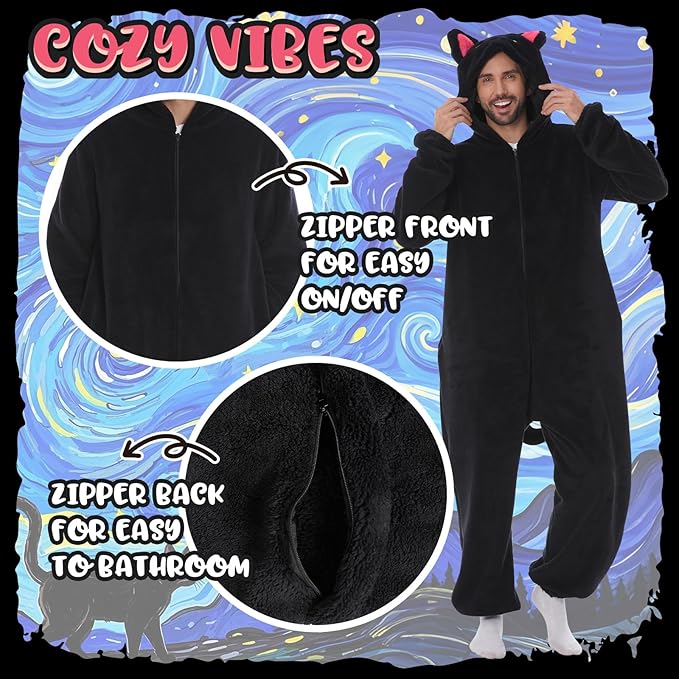 HSCTEK Fuzzy Teddy Fleece Adult Onesies Pajamas - Teen Long Sleeve Zip Up Hooded Blanket Sleep - One Piece Costume