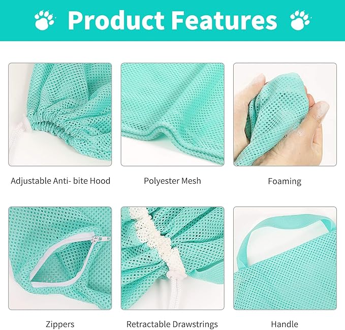 YLONG Cat Bathing/Grooming Bag Anti-Bite and Anti-Scratch for Bathing, Nail Trimming, Medicine Taking,Injection,Adjustable Multifunctional Breathable Restraint Shower Bag(Green)