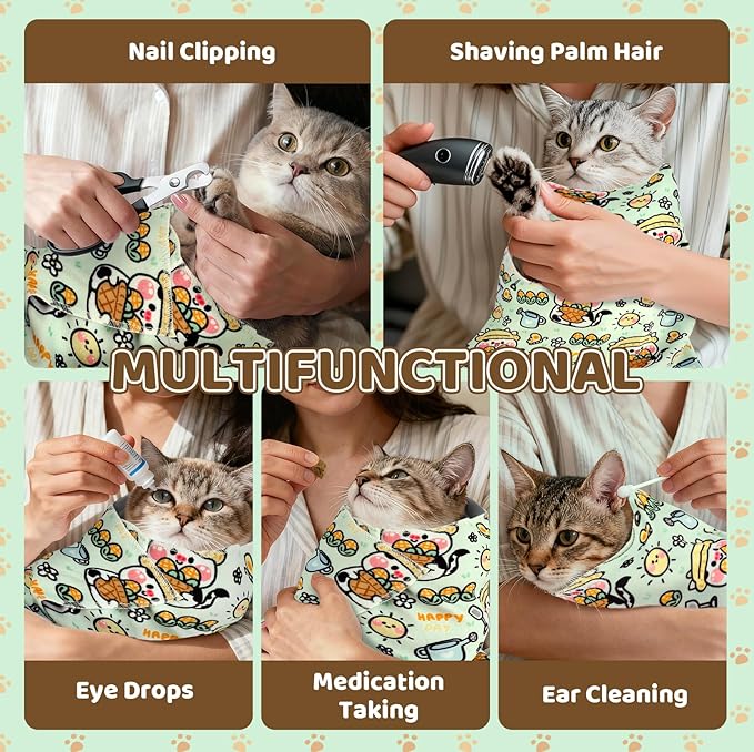 21.7" Cat Grooming Wrap for Cutting Nails, Corn Pattern Self-Adherent Fabric Wrap for Cats, Anti-Scratch Anti-Escape Multifunctional Cat Swaddle Tool for Teeth Brushing, Ear Cleaning