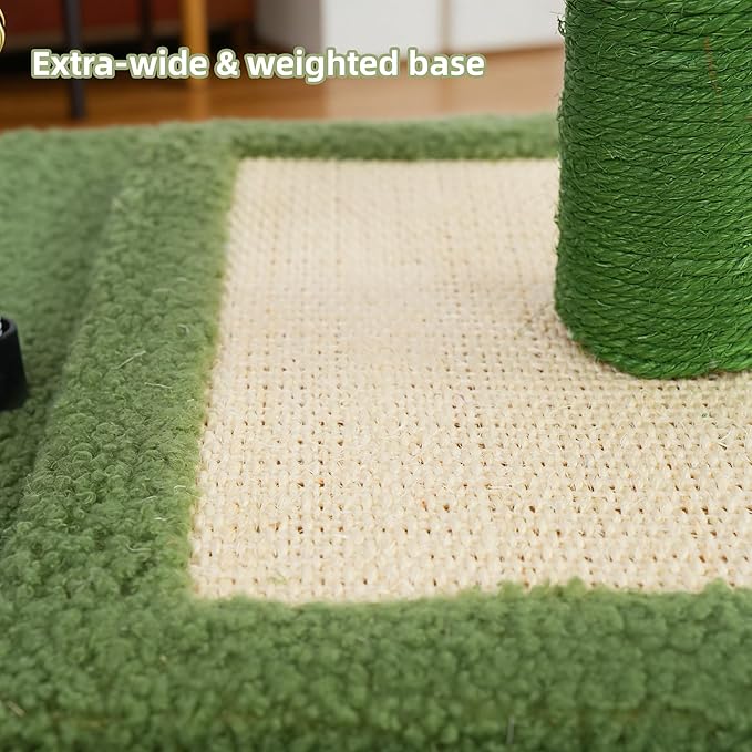 YUNIQUE Cactus Cat Scratching Post with Sisal Rope, Small Cat Tree with Dangling Balls & Feather for Kittens (Green, 22.8'')