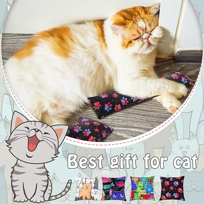 Hungdao 8 Pieces Catnip Kicker Toys Cat Kick Sticks Interactive Pillow Toys for Indoor Kitten Pet Chew Supplies, 2 Shapes and 4 Designs