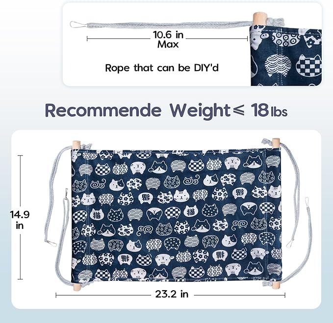 Fantasreen Reversible Cat Hanging Hammock 2 Pieces Soft Pet Cage Hammock with Adjustable Straps and Metal Hooks Double Sided Hanging Bed for Small Rabbits Ferret Cat