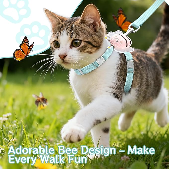 Cat Harness and Leash Set - Breathable Adjustable Soft Vest for Cats, Escape Proof Kitten Harness for Easy Control and Daily Outdoor Walking