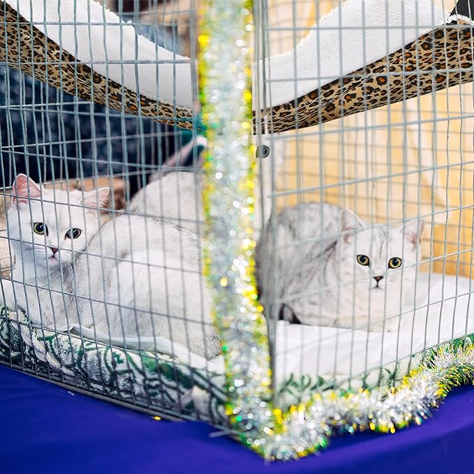 Jetec 2 Pack Cat Hammock for Cage, Catio Accessories Reversible Soft Cats Bed with Adjustable Straps and Hooks Double-Sided Linen and Fleece Hanging Hammock for Cats, Kitten(Leopard and Dot,M)