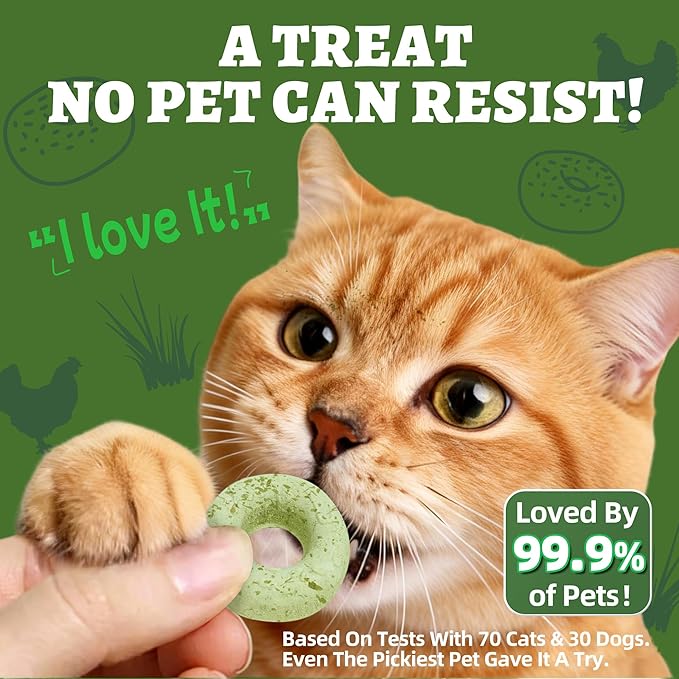 Wellix Cat Grass Treats Freeze-Dried Donut for Cats & Dogs - Hairball Control,Gut Health for Dental Cat Treats - Natural Teeth Cleaning for Kittens Training Snacks Chicken Formula 3.17 oz