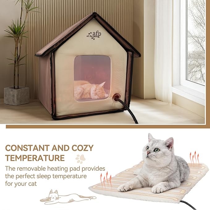 Pink Cat Litter Box Set, Small Cat Kitten Starter Kit with Litter Scoop, Cat Bowl, Kittens Toy; Heated Cat House Indoor, Cats Home with Heated Pad, Cat Houses & Condos, Heater Cat Bed