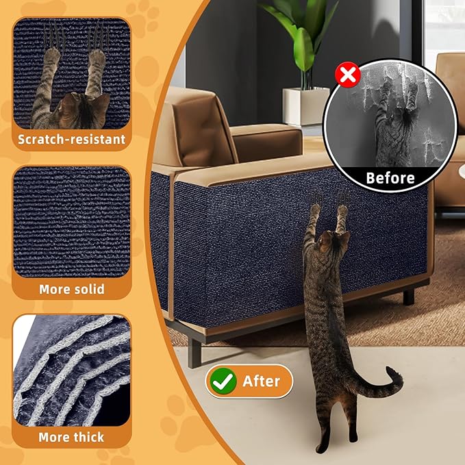 4pack Cat Scratch Couch Furniture and Wall Protector | Adhesive Cat Scratch Pad for Covering Cat Tower, DIY Climbing Cat Scratcher Couch Protector from Cat Claws Scratching (Blue)