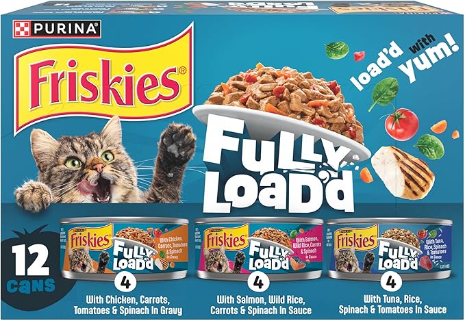 Purina Friskies Fully Load’d Wet Cat Food Variety Pack with Chicken, Salmon, or Tuna in Wet Cat Food Gravy - 5.5 Ounce (Pack of 12)