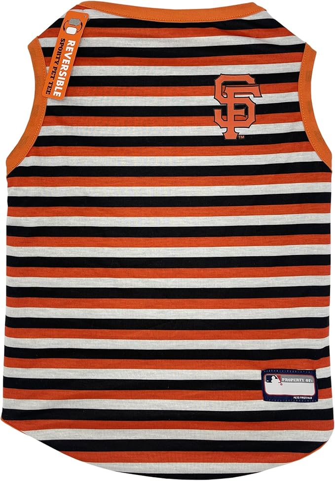 Pets First MLB SAN Francisco Giants Reversible T-Shirt, Small for Dogs & Cats. A Pet Shirt with The Team Logo; Stripe Tee Shirt on one Side; Solid Design on The Other Side!, Team Color, (SFG-4158-SM)