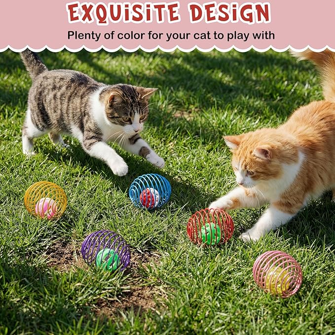 Jecery 5 Pcs Cat Spring Toys Stretchable Rolling Balls Colorful Playful Coils Interactive Action Toy Caged Rats for Kitten Pet Supplies (Bell Ball,Multicolor)
