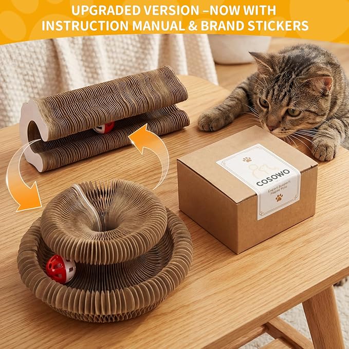 Magic Twist Cat Toy, Collapsible & Double-Sided Infinity Design Kitten Scratching Pad, Eco-Friendly Cardboard, Long-Lasting Interactive Play Toy for Indoor Kittens, 2 Pack, Upgrade