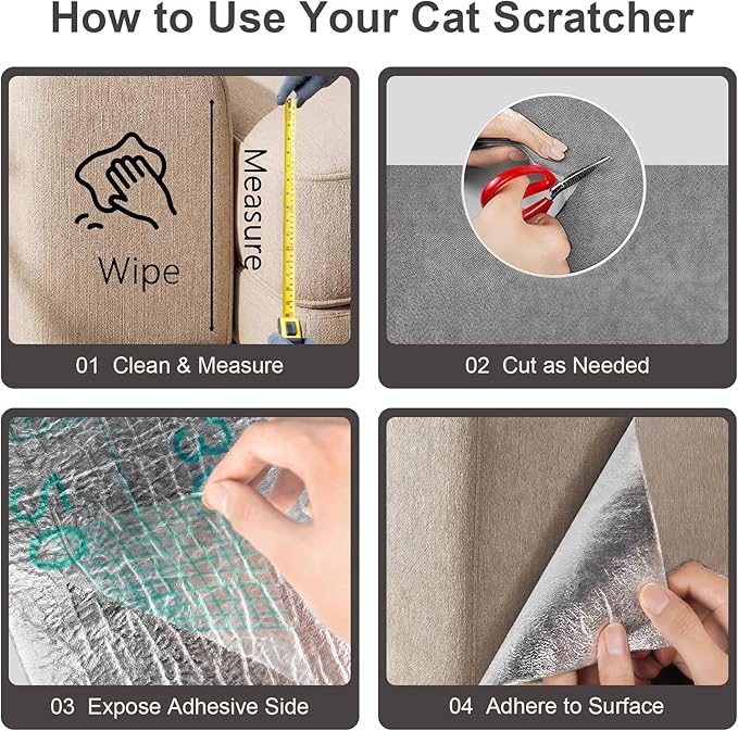 Cat Scratch Furniture Protector, 78.7"x15.7" Trimmable Self-Adhesive Cat Scratching Mat, Corner Couch Protector from Cat Claws, DIY Anti-Scratch Pad Rug for Sofa, Wall, Floor & Door, Gray