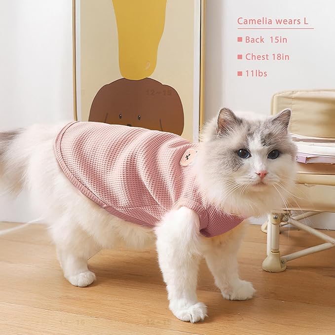 Waffle Knit Cat & Dog T Shirt for Small Dogs, Stretchable Puppy Shirt for Sphynx Cats & Small Breeds, Pet Clothes | Breathable Summer/Winter Apparel for Newborn(Pink Small)