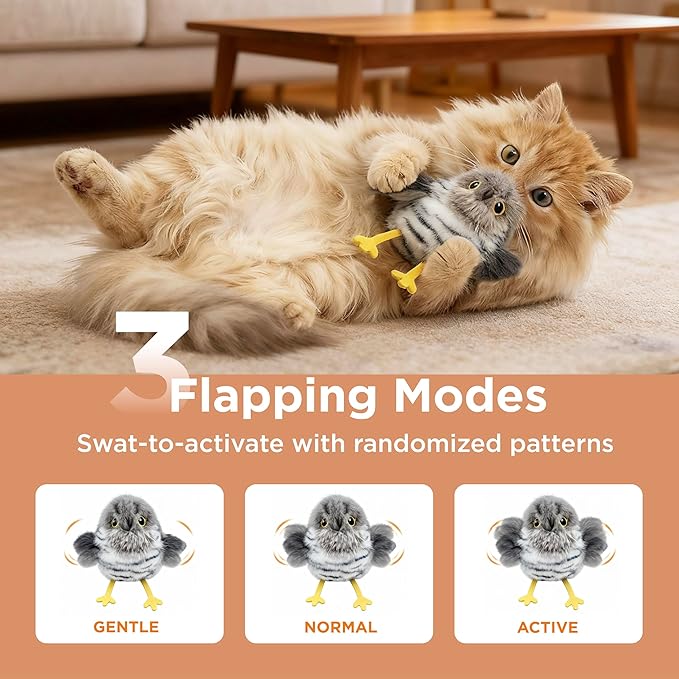 Flapping Bird Cat Toy, Small & Lightweight Catnip Toy for Cats, Interactive Cat Toy with Motion & Chirping Sound for Indoor Cats, Cuckoo Flappy Bird Cat Toy